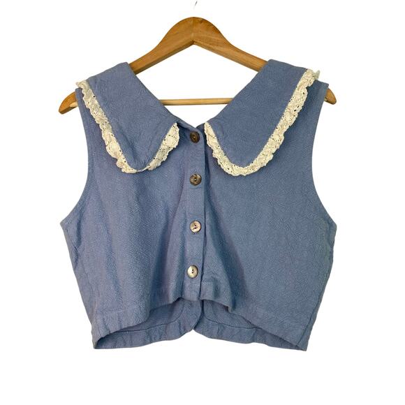 Fashion Brand Company Penelope Gazin Women's S/M Blue White Lace Crop Top - Picture 1 of 5